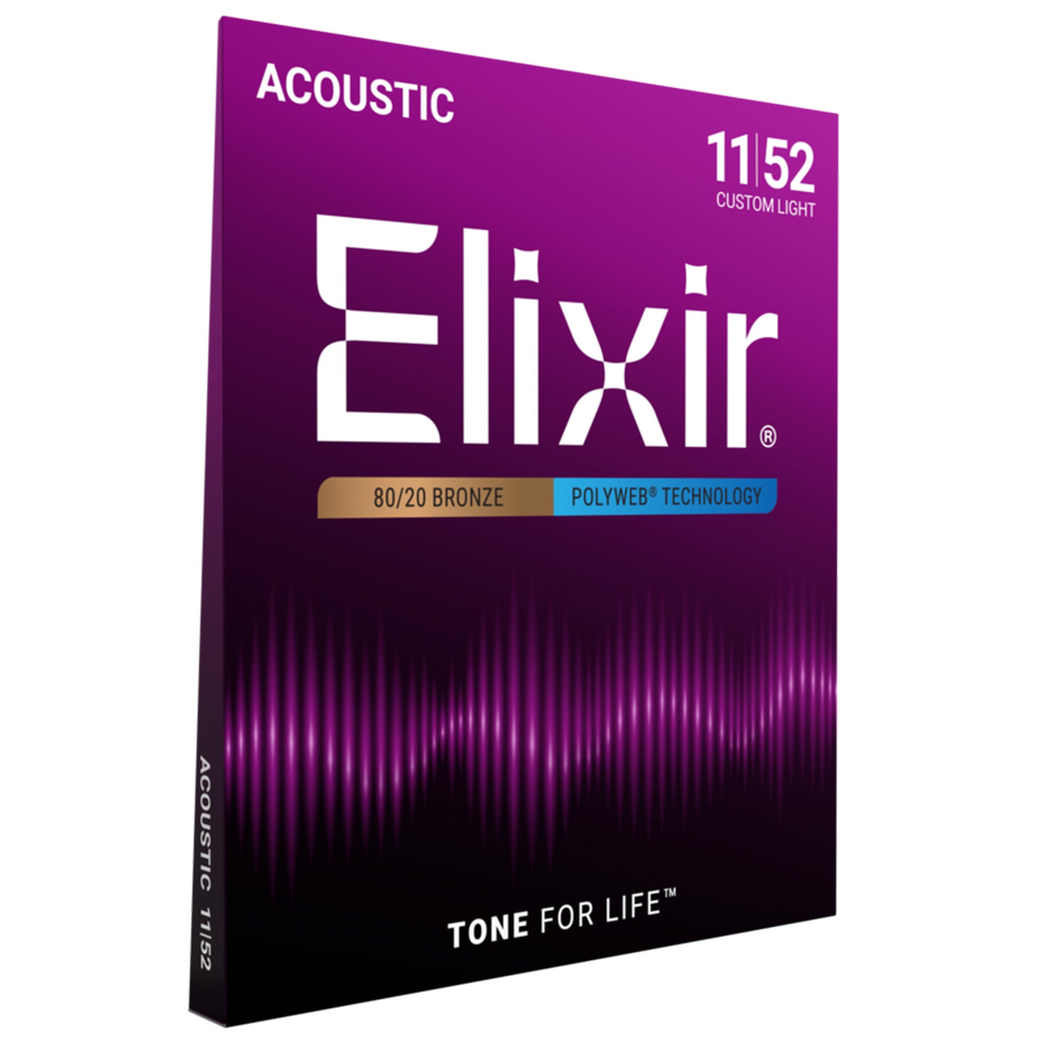 Elixir 80/20 Bronze Acoustic Guitar Strings, POLYWEB, Custom Light (.011-.052)