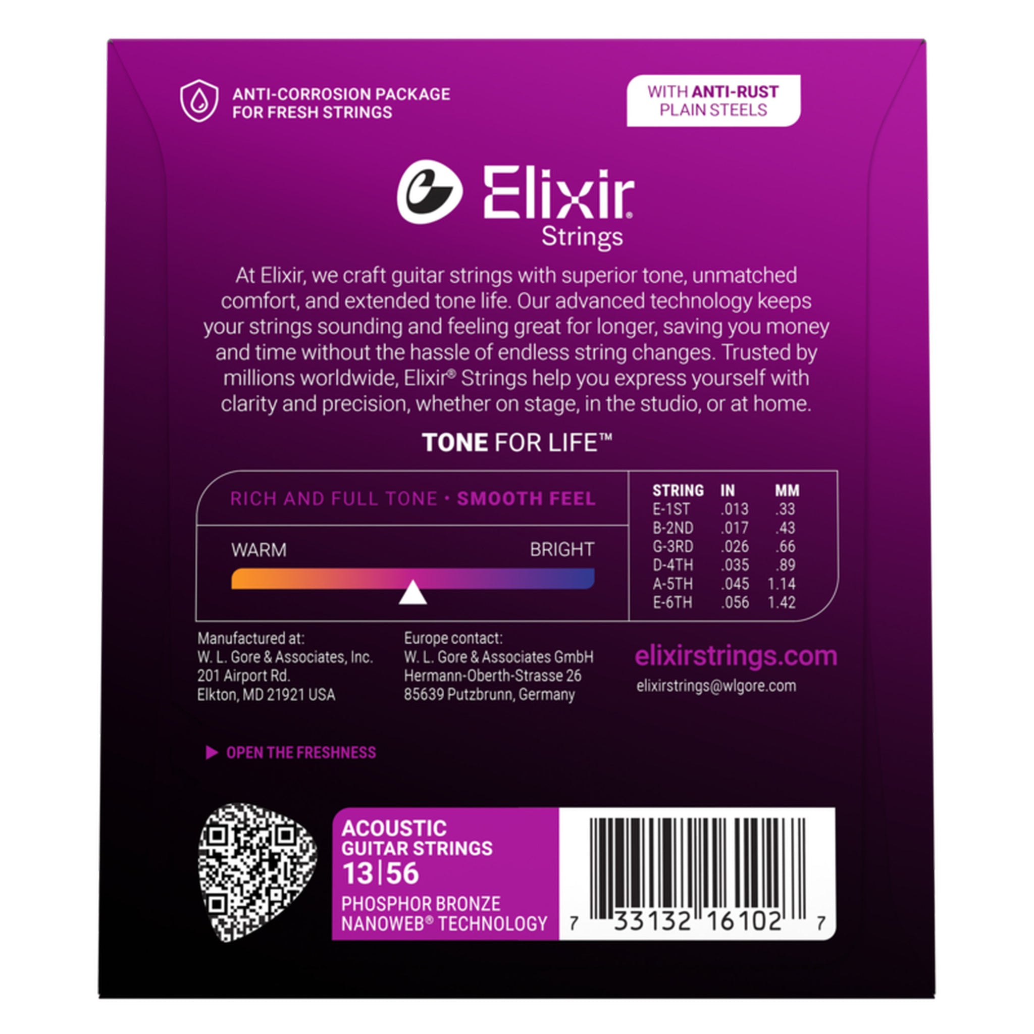 Elixir Phosphor Bronze Acoustic Guitar Strings, NANOWEB, Medium (.013-.056)