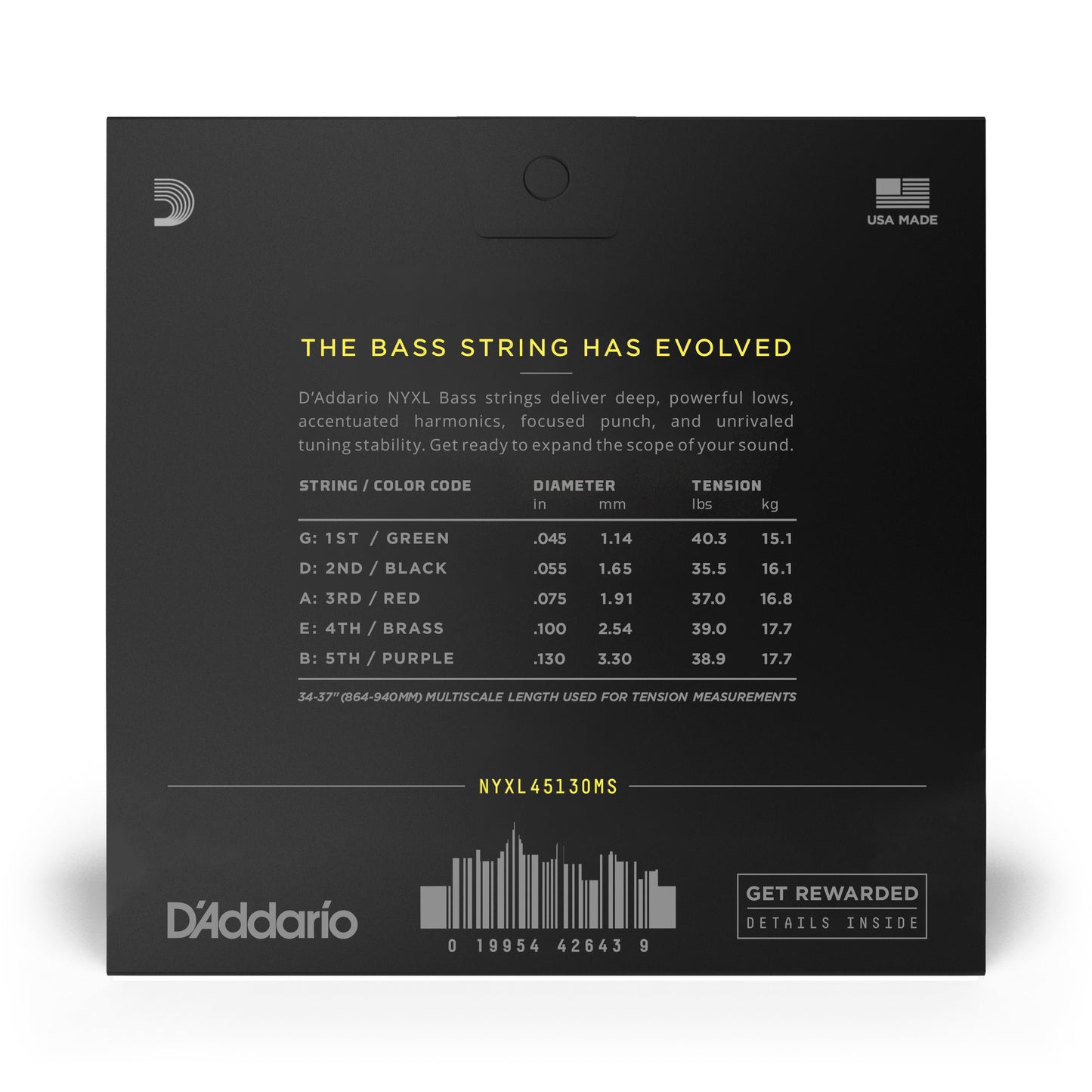 D'Addario 45-130 HybridLight 5-String, Multiscale, NYXL Bass Guitar Strings