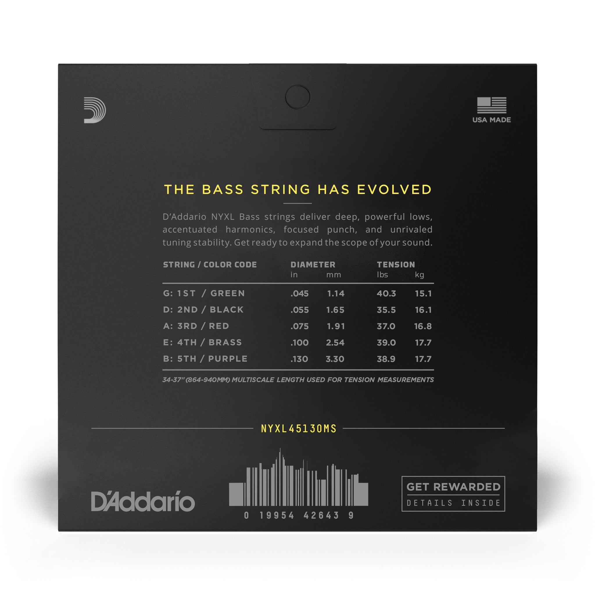 D'Addario 45-130 HybridLight 5-String, Multiscale, NYXL Bass Guitar Strings