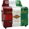 D'Luca Primo Button Accordion 31 Keys 12 Bass on FBE Key with Case and Straps, Red, White, Green