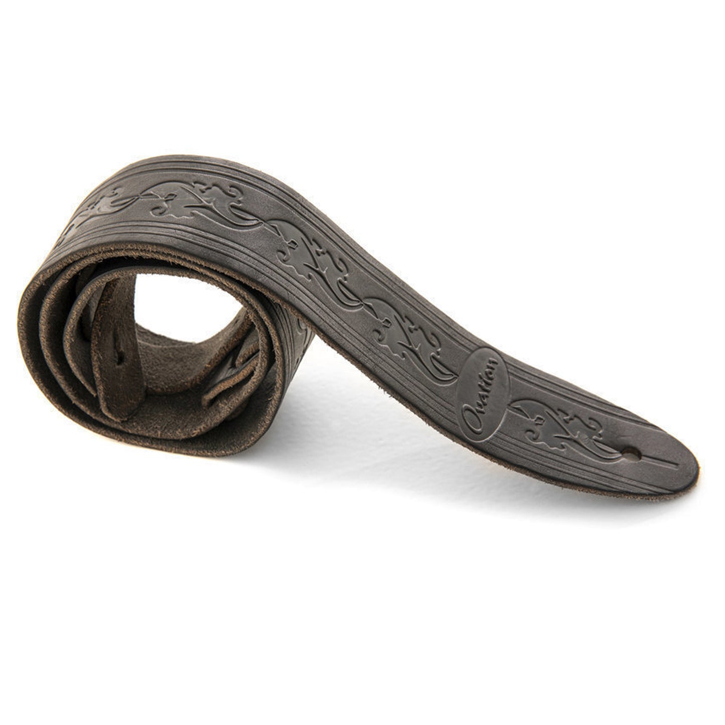 Ovation Guitar Premium Leather Strap Signature Leaf Black