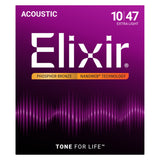 Elixir Phosphor Bronze Acoustic Guitar Strings, NANOWEB, Extra Light (.010-.047)