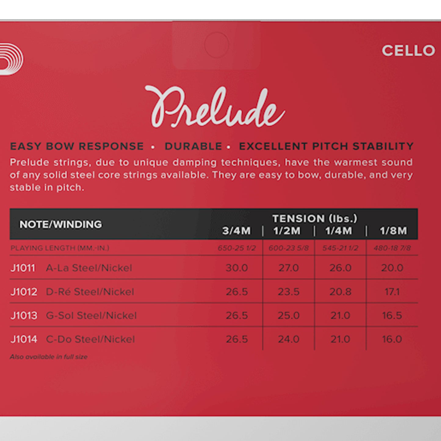 D'Addario Prelude Cello Single C String, 3/4 Scale, Medium Tension, Bulk 10-Pack