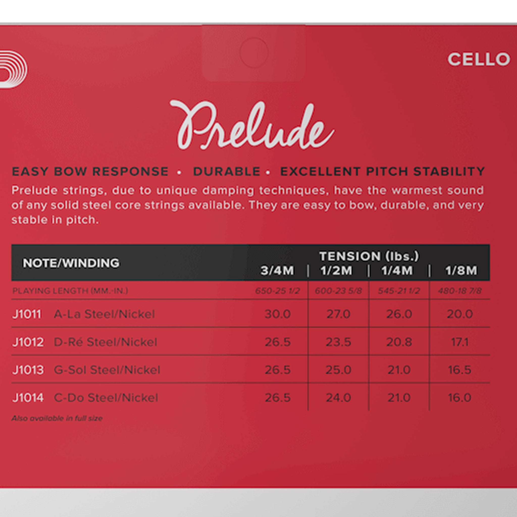 D'Addario Prelude Cello Single C String, 3/4 Scale, Medium Tension, Bulk 10-Pack