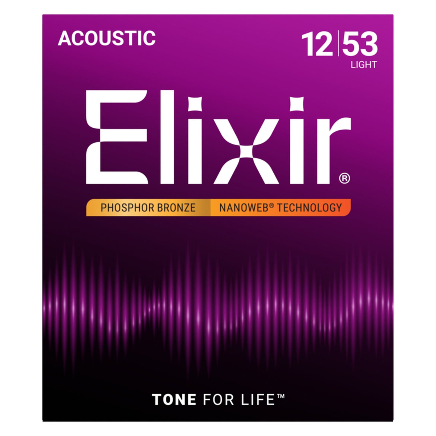 Elixir Phosphor Bronze Acoustic Guitar Strings, NANOWEB, Light (.012-.053)