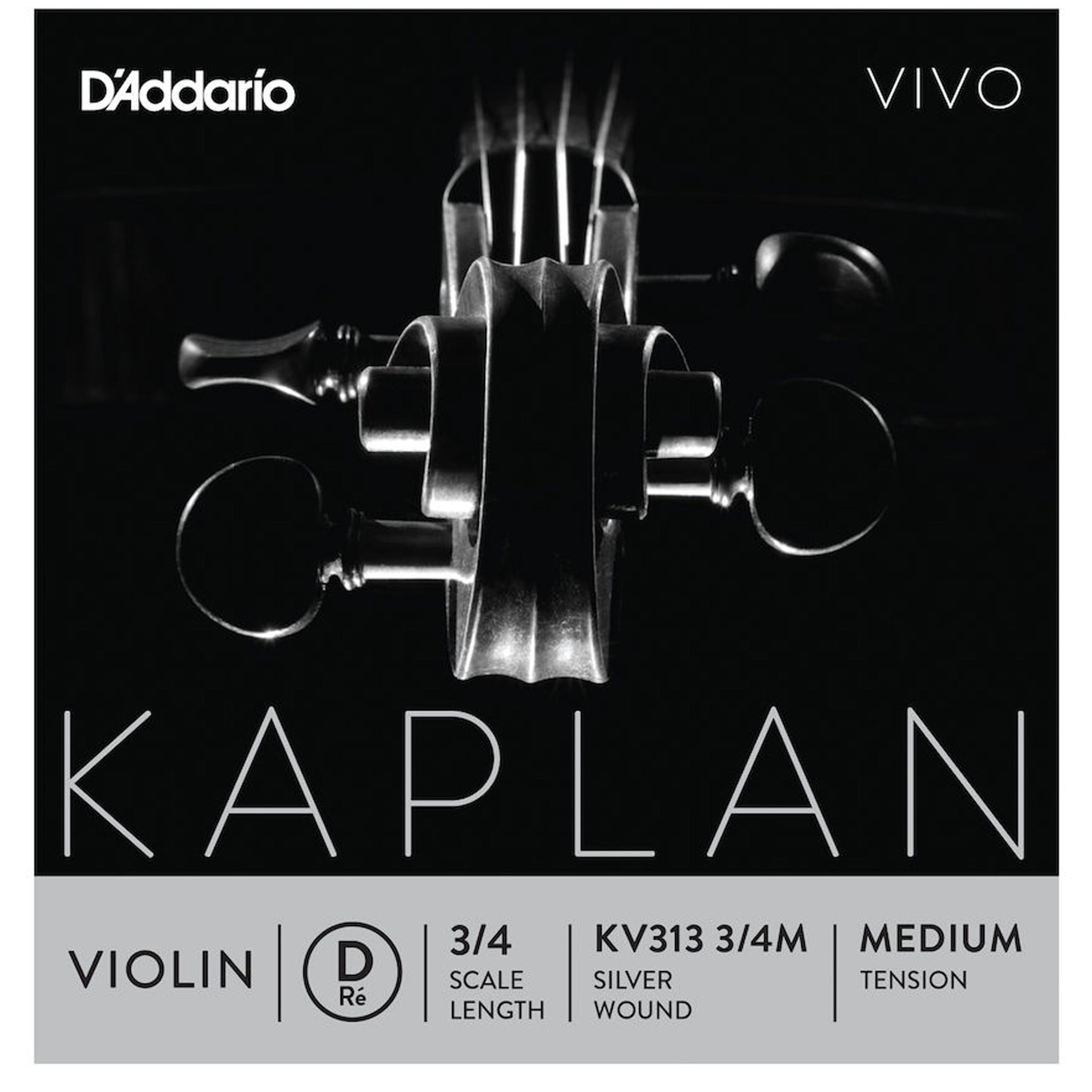 D'Addario Kaplan Vivo Violin D String, 3/4 Scale, Medium Tension