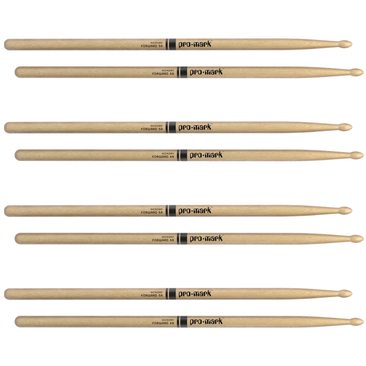 ProMark Classic Forward 5A Hickory Drumstickss, Oval Wood Tip, 4-Pack