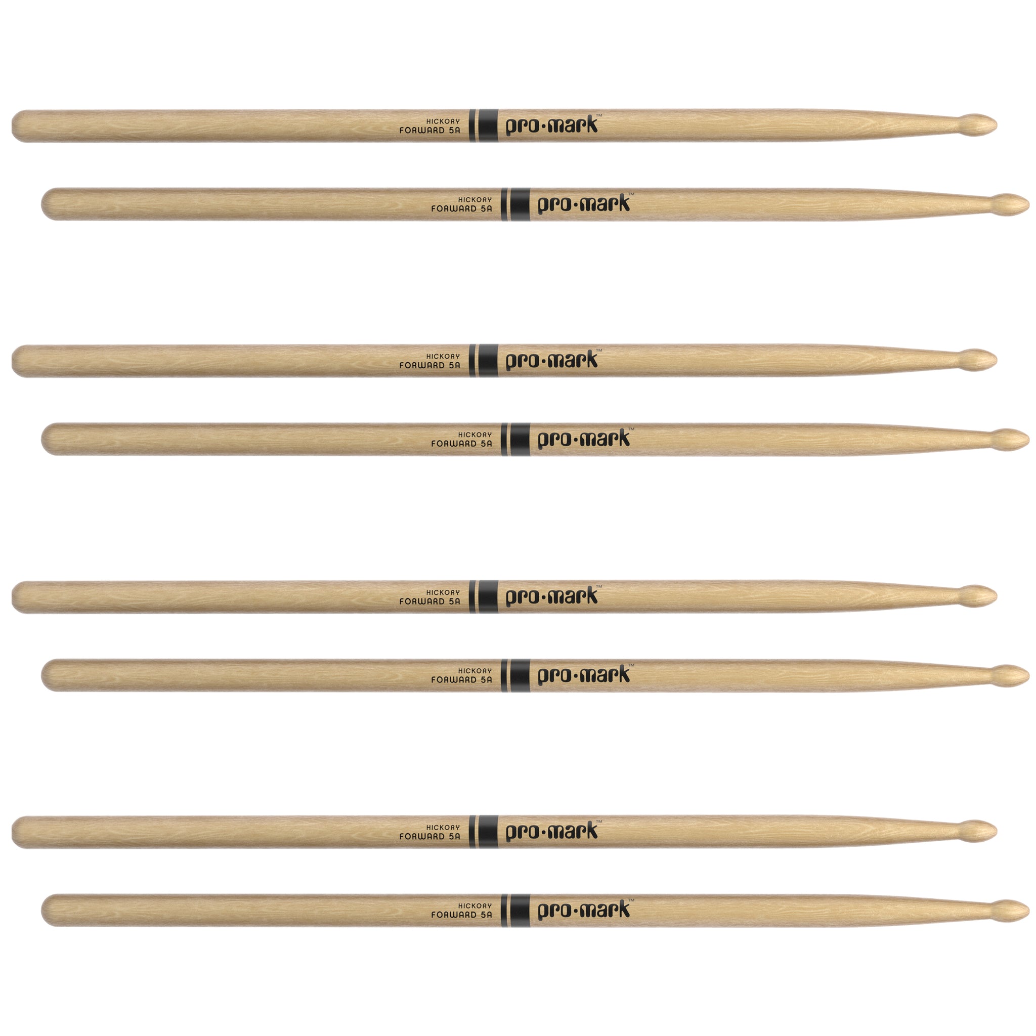 ProMark Classic Forward 5A Hickory Drumstickss, Oval Wood Tip, 4-Pack