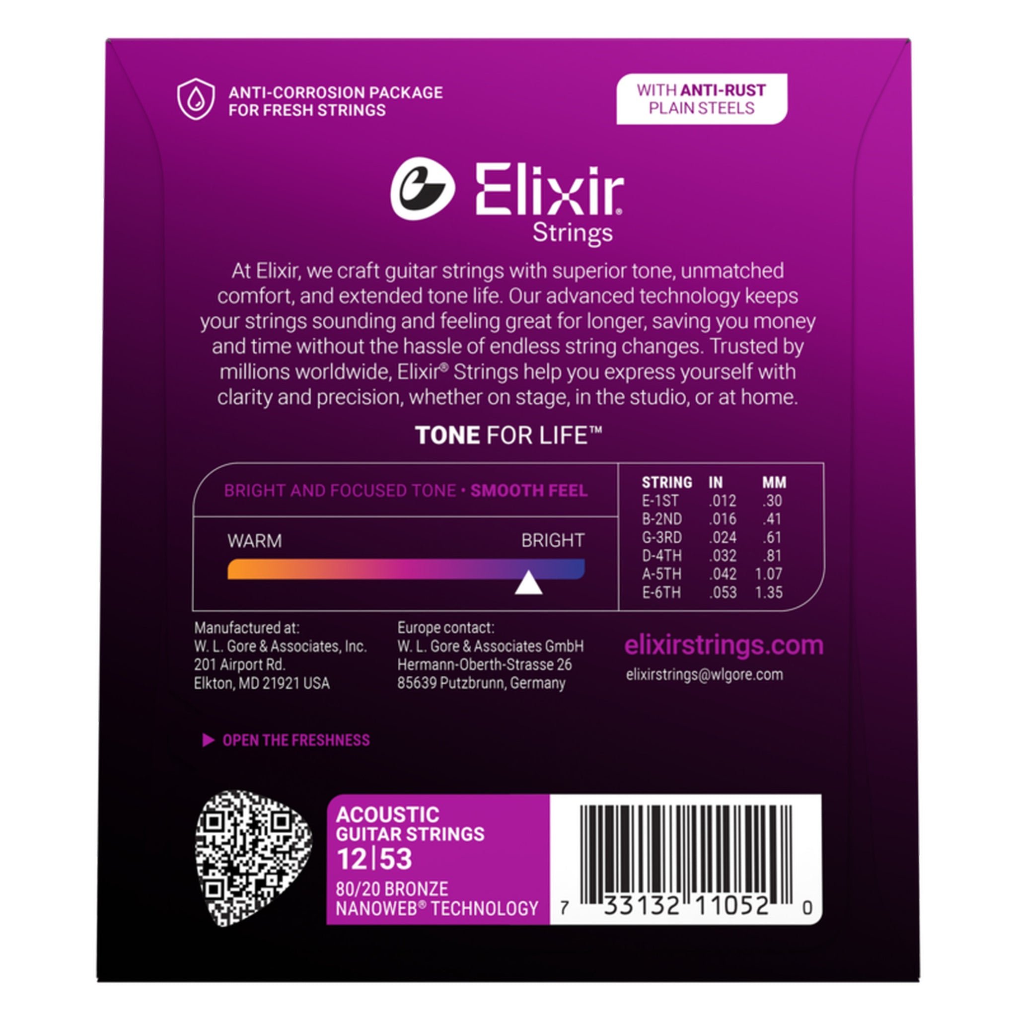 Elixir 80/20 Bronze Acoustic Guitar Strings, NANOWEB, Light (.012-.053)