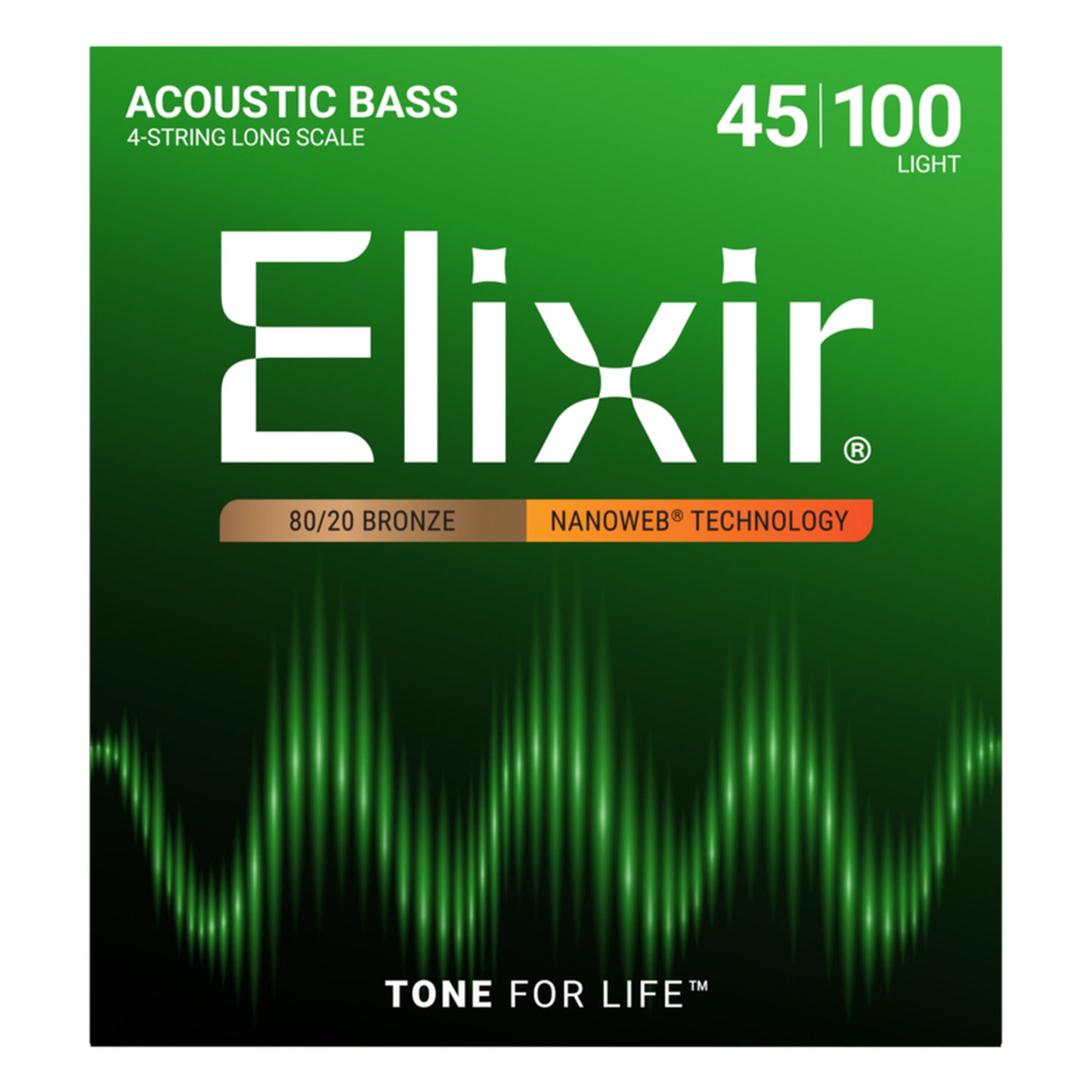 Elixir 80/20 Bronze Acoustic 4-String Bass Strings Long Scale, Light (.045-.100)