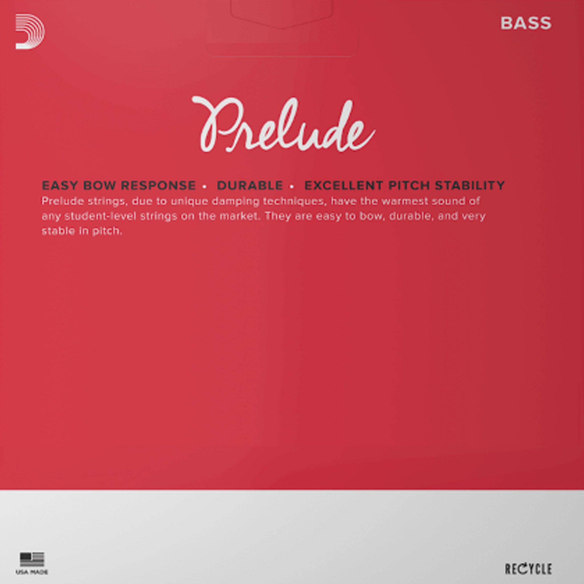D'Addario Prelude Bass Single D String, 1/2 Scale, Medium Tension, Bulk 10-Pack