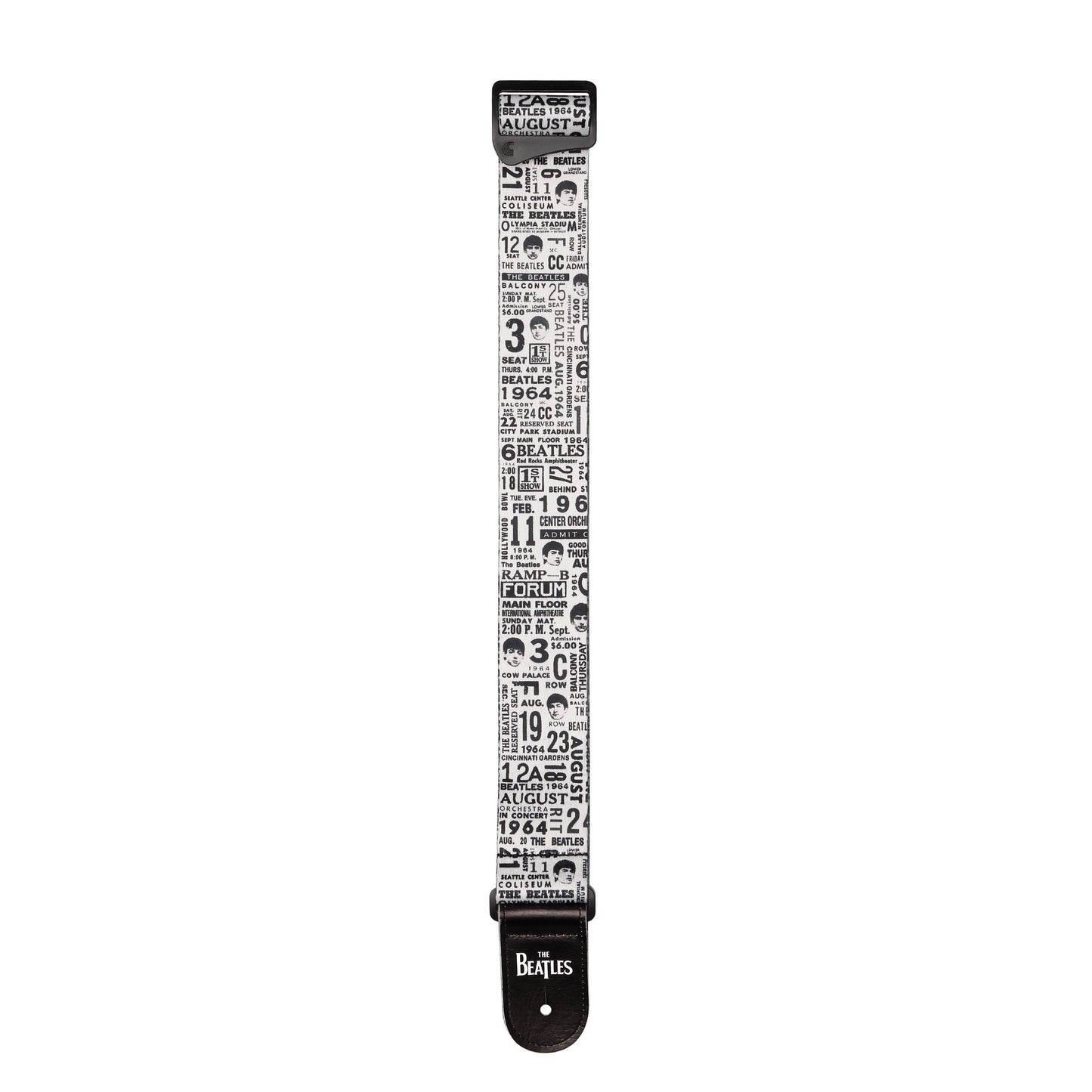 D'Addario Beatles 1964 US Tour Ticket Stubs Guitar Strap, Black and White