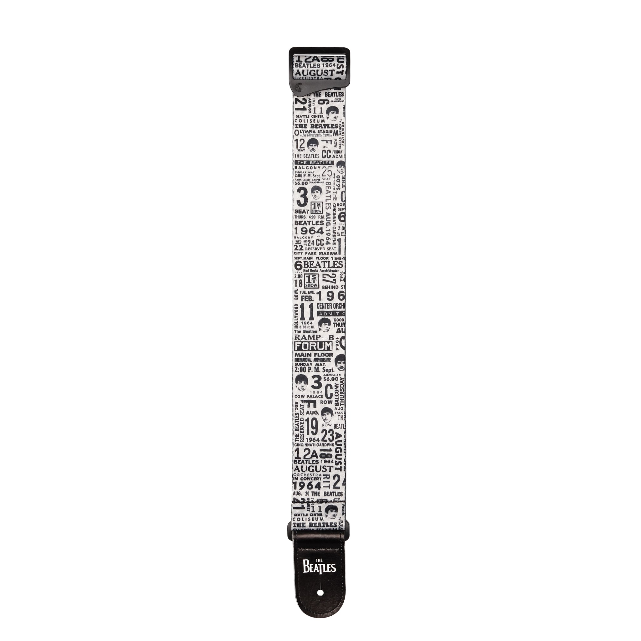 D'Addario Beatles 1964 US Tour Ticket Stubs Guitar Strap, Black and White