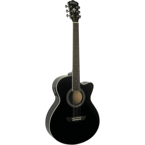 Washburn EA12 Festival Series Mini Jumbo Cutaway Acoustic Electric Guitar. Black