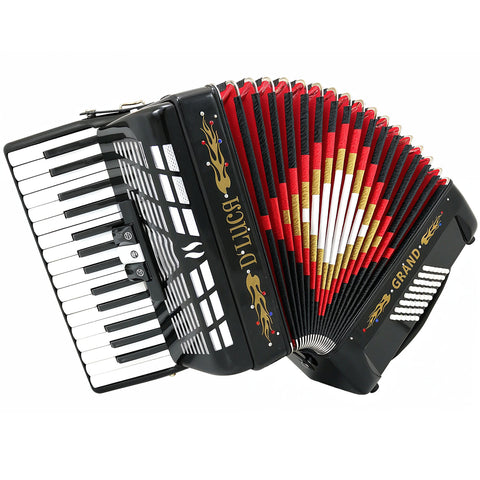D'Luca Grand Piano Accordion 3 Switches 30 Keys 48 Bass with Case and Straps, Black