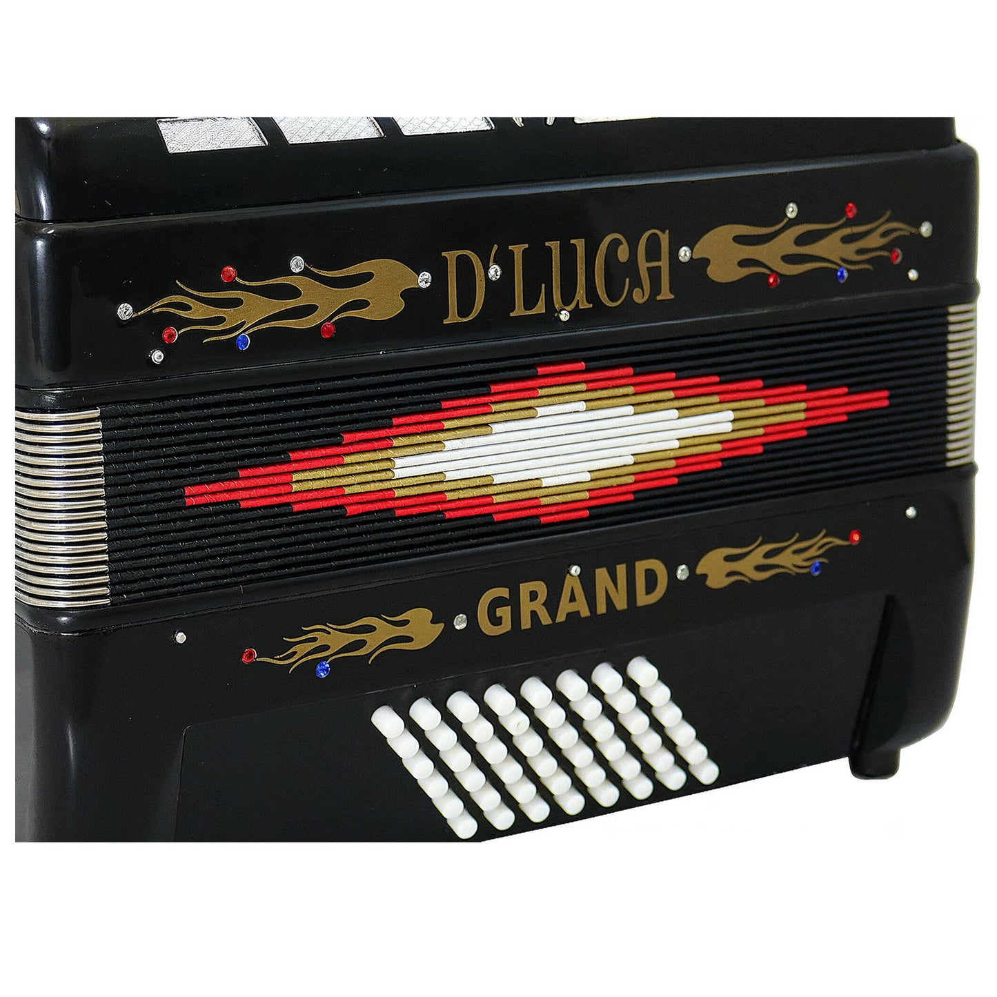 D'Luca Grand Piano Accordion 3 Switches 30 Keys 48 Bass with Case and Straps, Black