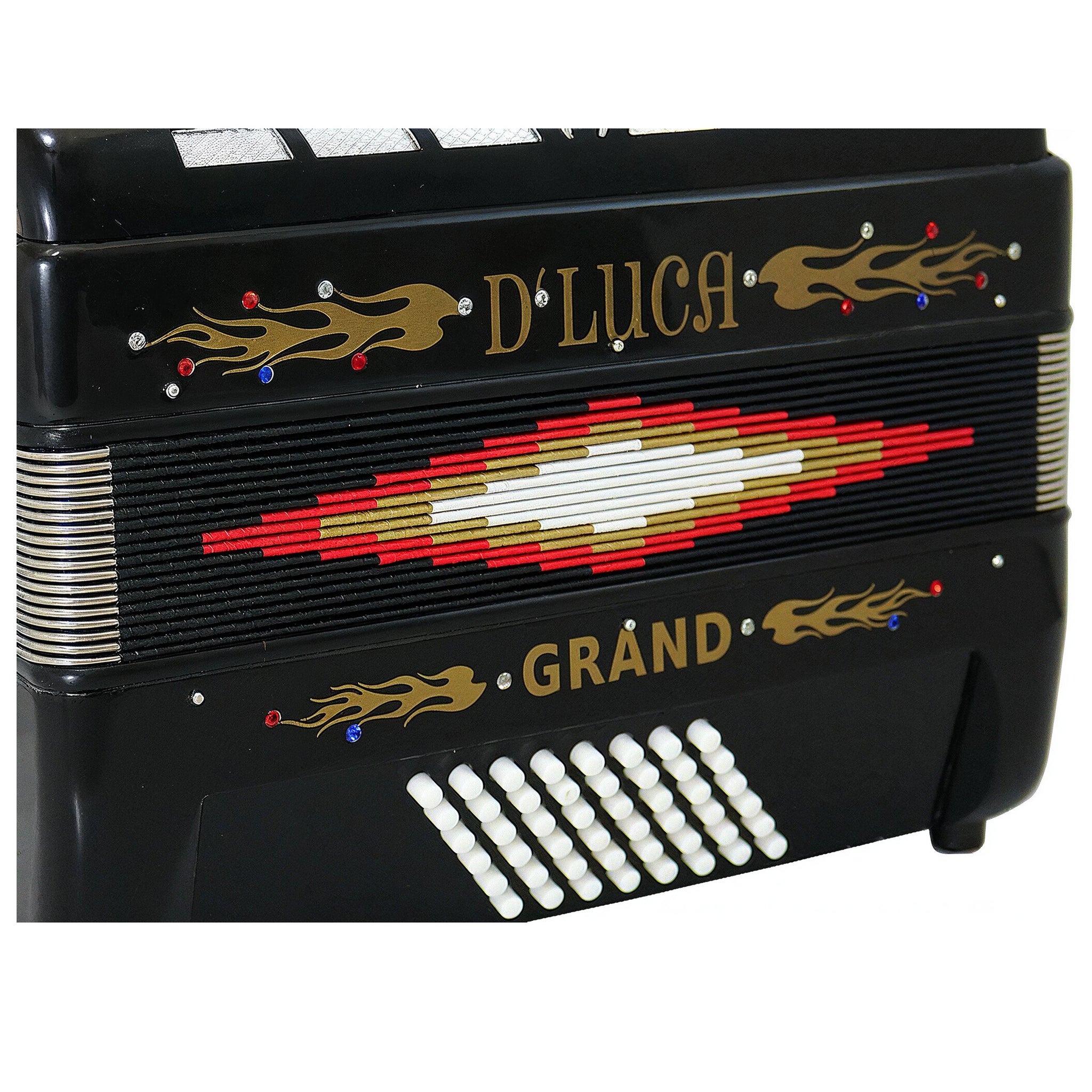 D'Luca Grand Piano Accordion 3 Switches 30 Keys 48 Bass with Case and Straps, Black