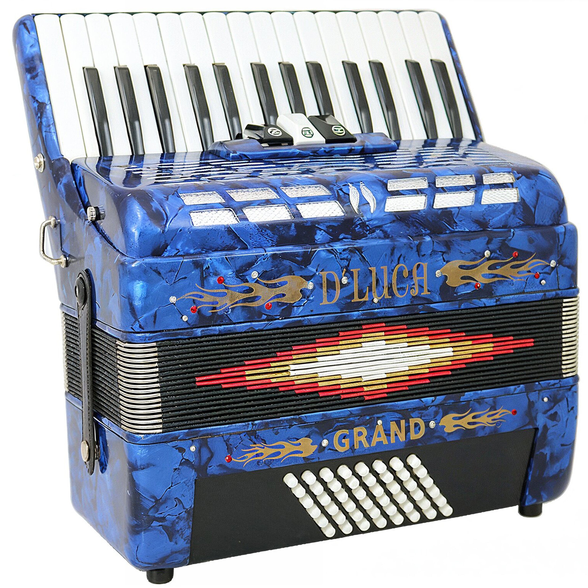 D'Luca Grand Piano Accordion 3 Switches 30 Keys 48 Bass with Case and Straps, Blue