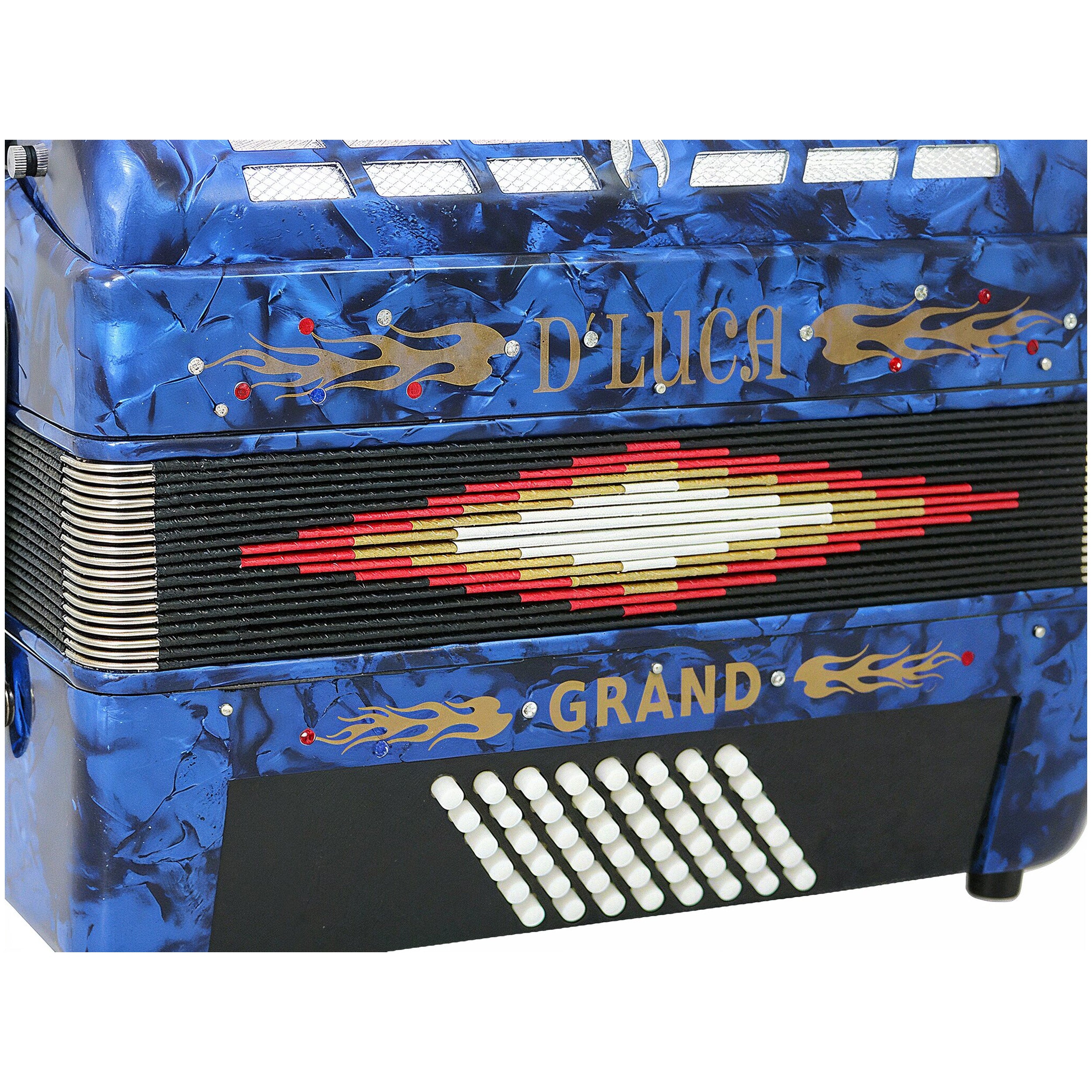 D'Luca Grand Piano Accordion 3 Switches 30 Keys 48 Bass with Case and Straps, Blue