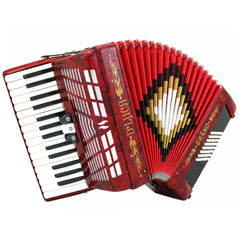 D'Luca Grand Piano Accordion 3 Switches 30 Keys 48 Bass with Case and Straps, Red