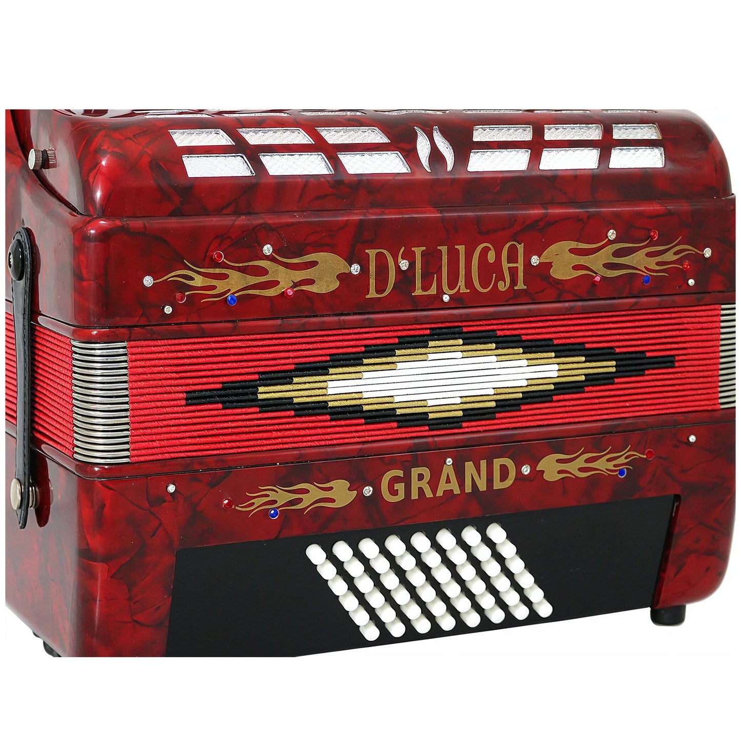 D'Luca Grand Piano Accordion 3 Switches 30 Keys 48 Bass with Case and Straps, Red