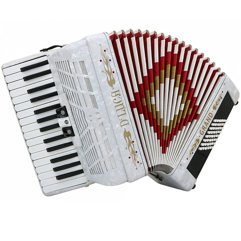 D'Luca Grand Piano Accordion 3 Switches 30 Keys 48 Bass with Case and Straps, White