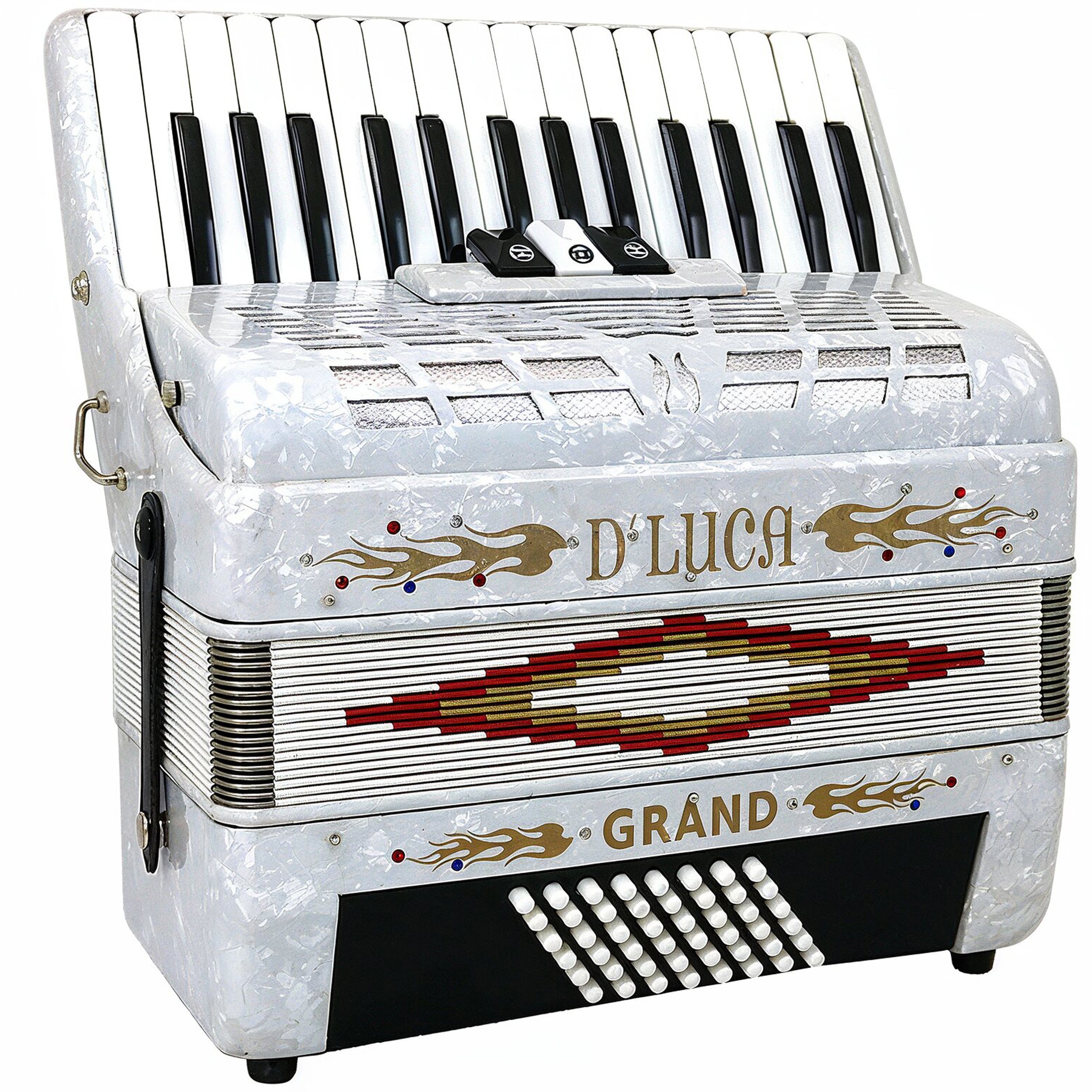 D'Luca Grand Piano Accordion 3 Switches 30 Keys 48 Bass with Case and Straps, White
