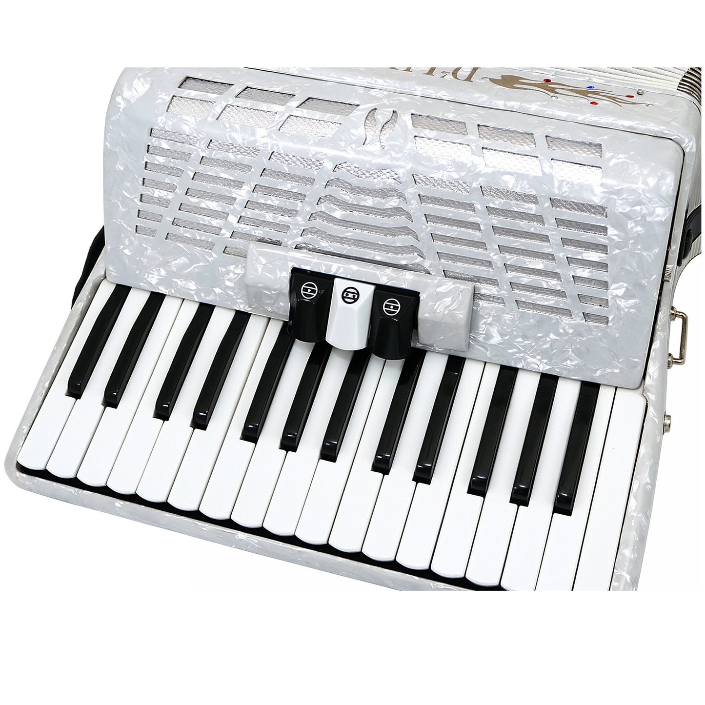 D'Luca Grand Piano Accordion 3 Switches 30 Keys 48 Bass with Case and Straps, White