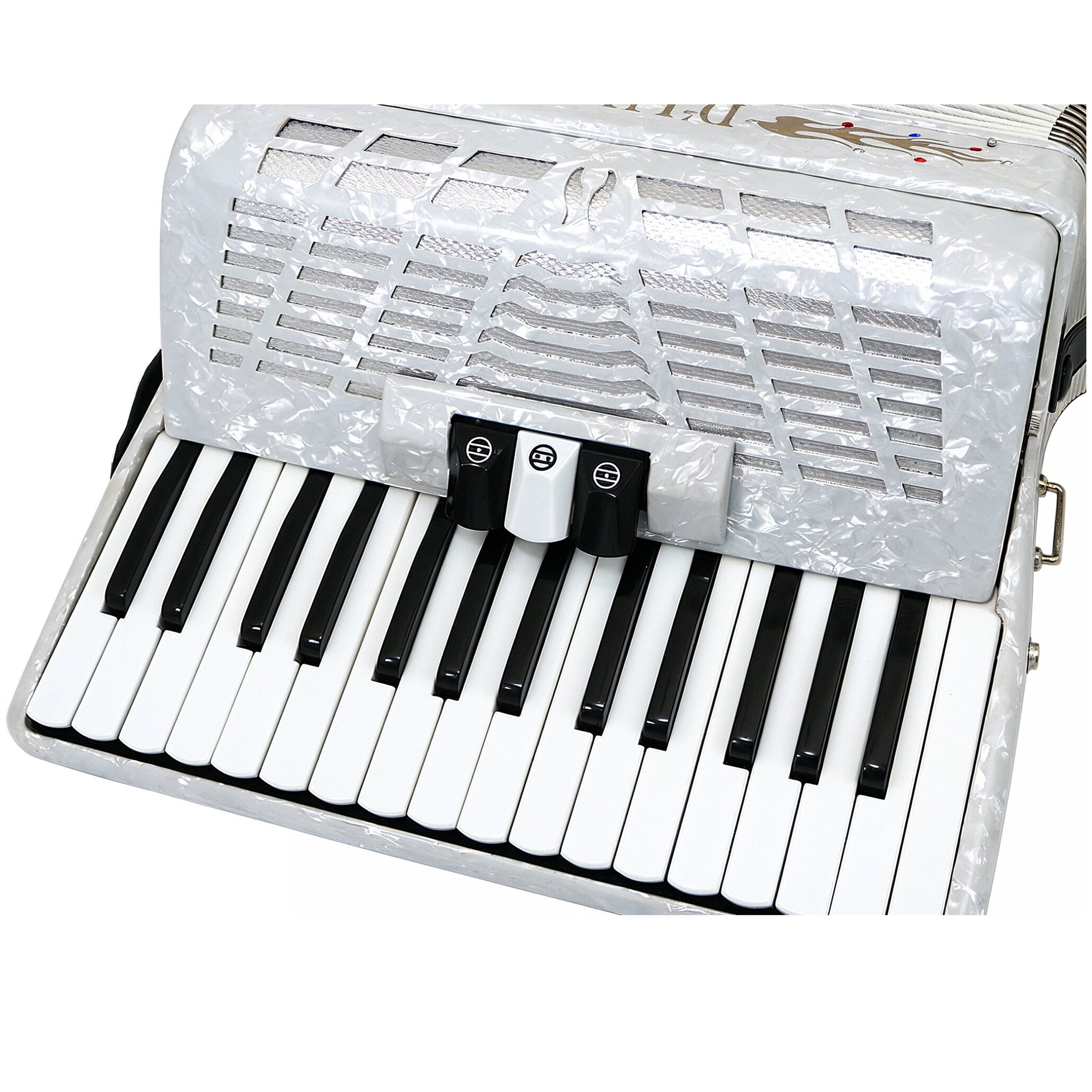 D'Luca Grand Piano Accordion 3 Switches 30 Keys 48 Bass with Case and Straps, White
