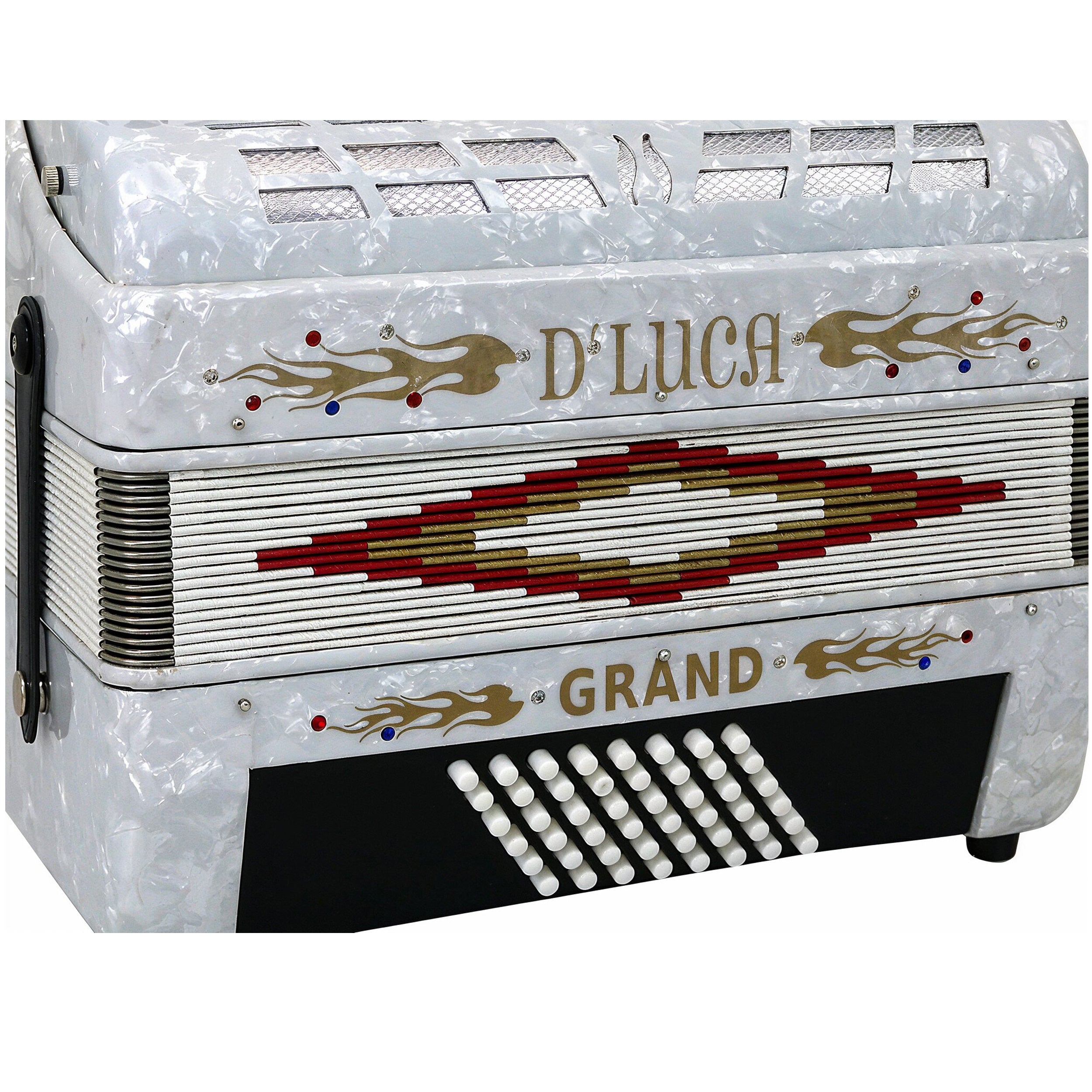 D'Luca Grand Piano Accordion 3 Switches 30 Keys 48 Bass with Case and Straps, White