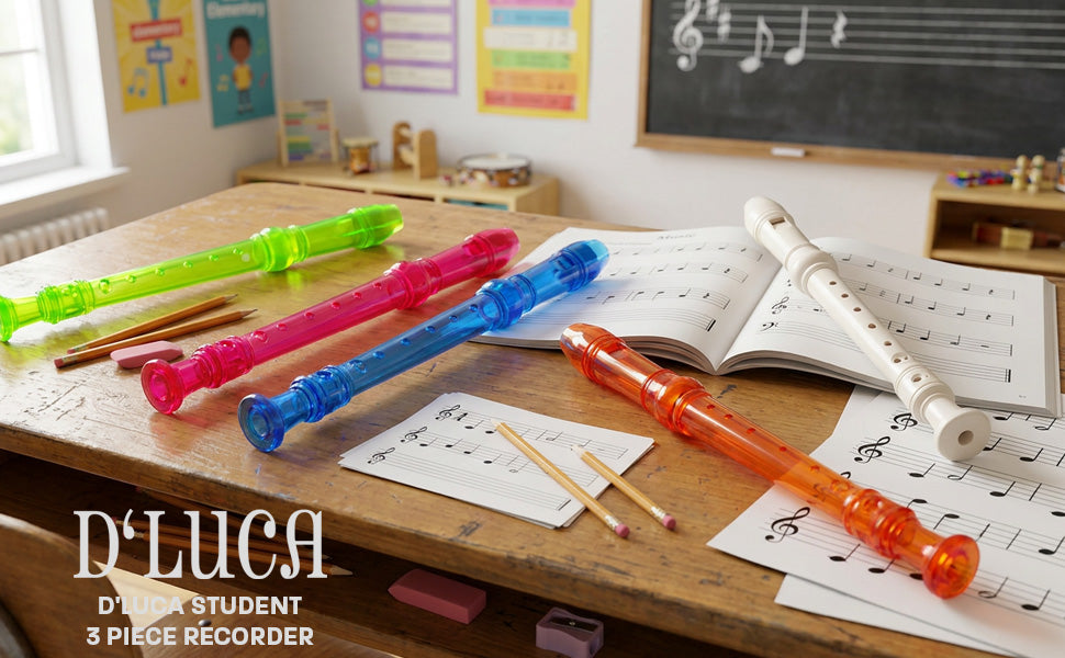 D'Luca Student 3 Piece Recorder Flute Blue