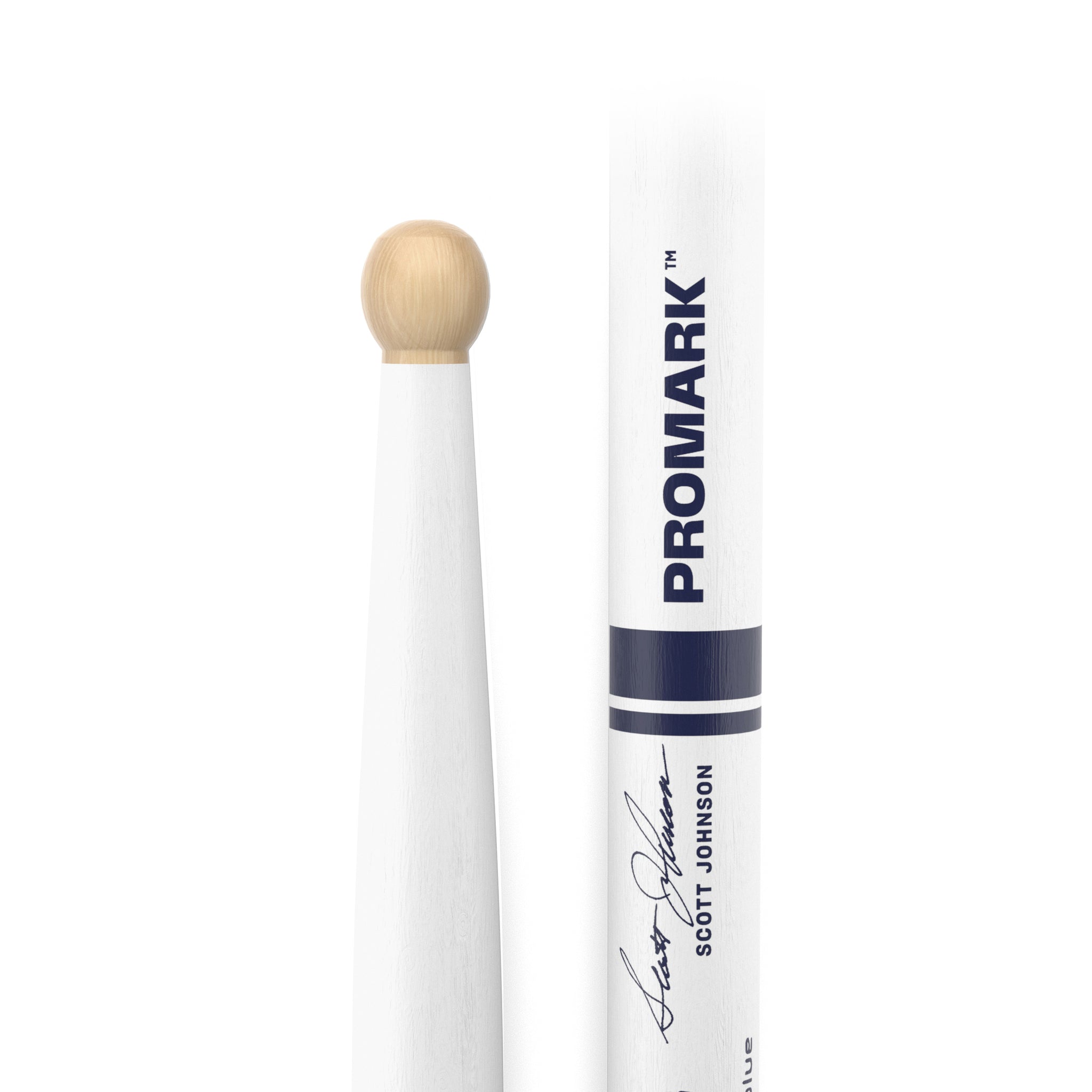 ProMark Scott Johnson Painted White Hickory Marching Drumstick, Wood Tip