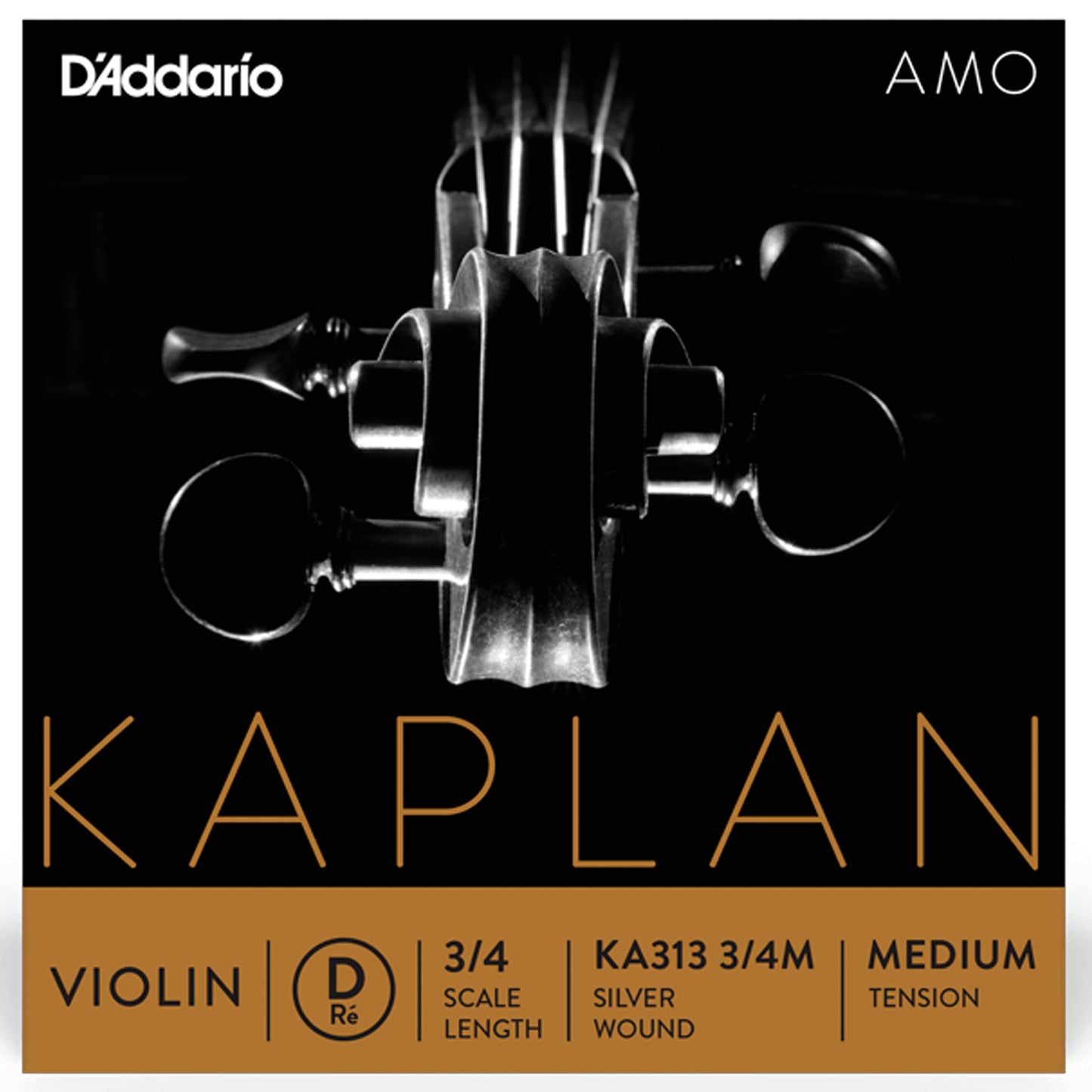 D'Addario Kaplan Amo Violin D String, 3/4 Scale, Medium Tension