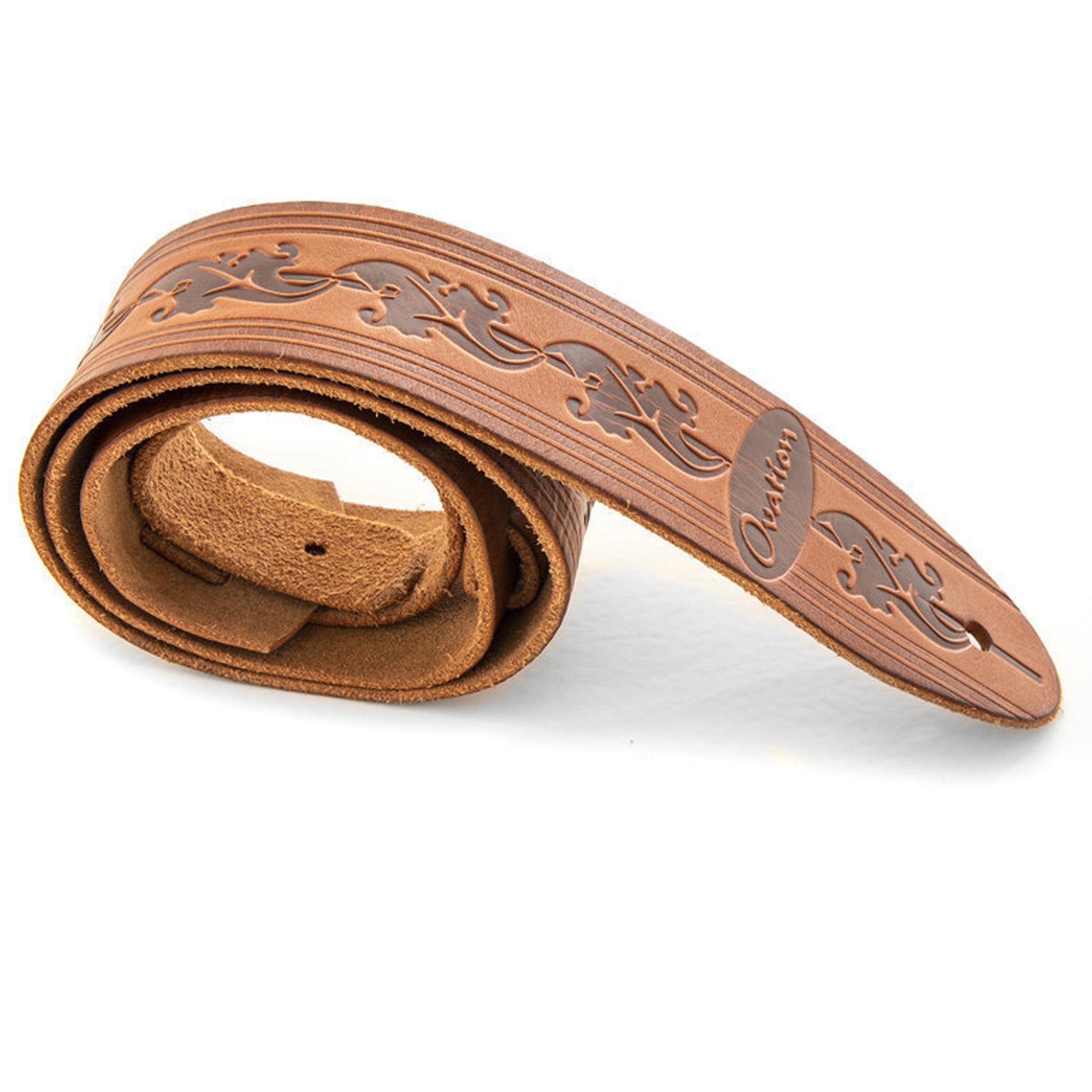 Ovation Guitar Premium Leather Strap Signature Leaf Wet Sand