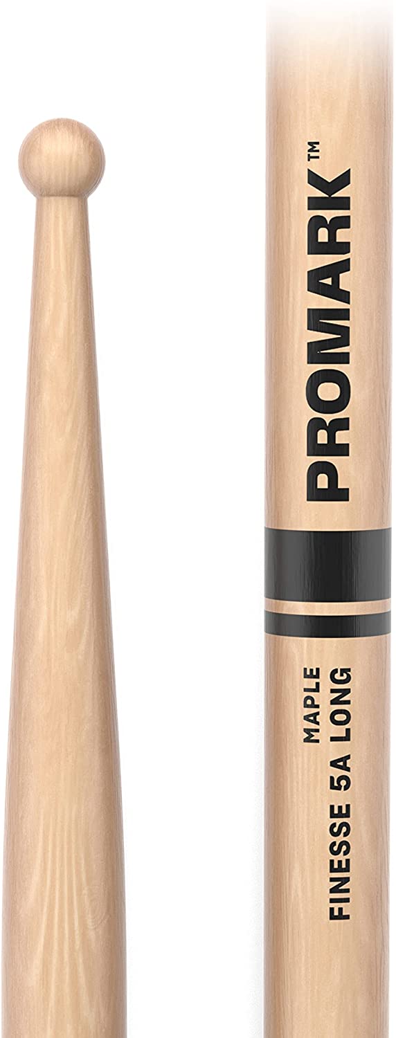 Promark Finesse 5A Long Maple Drumstick, Small Round Wood Tip