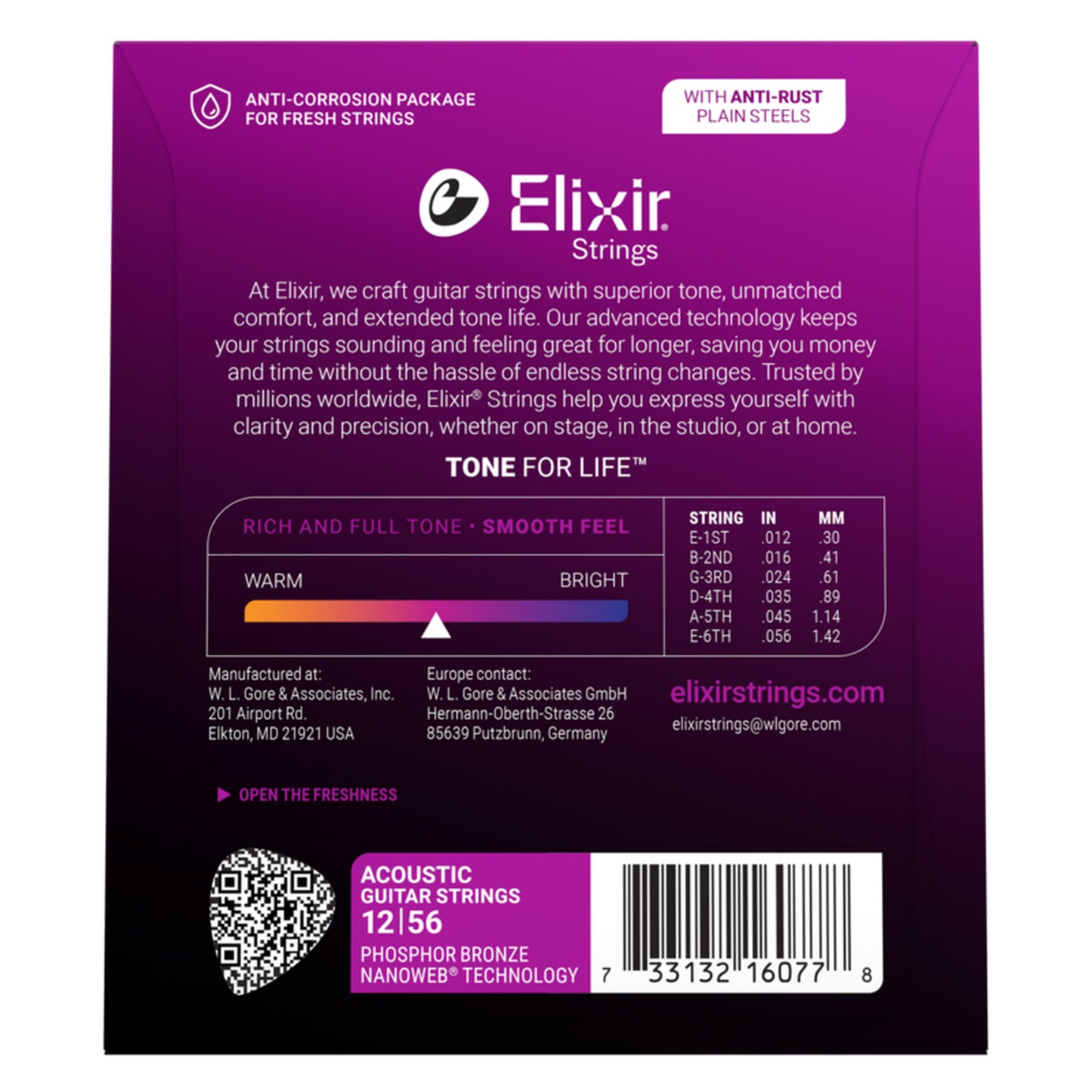 Elixir Phosphor Bronze Acoustic Guitar Strings, NANOWEB Light/Medium (.012-.056)