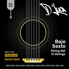 D'Luca Bajo Sexto Strings Nickel Steel, Ball End