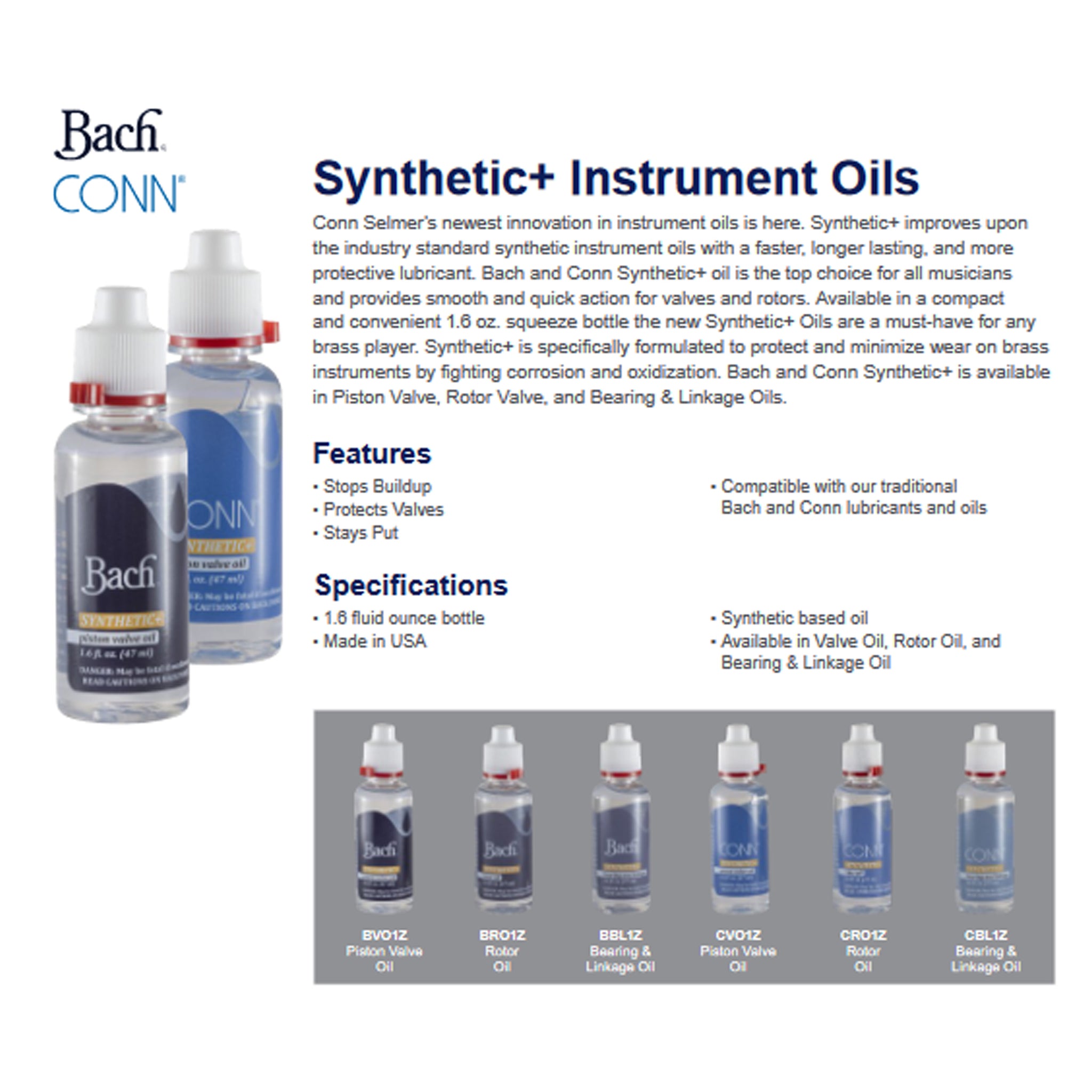 Bach BBL1Z Synthetic + Bearing & Linkage Oil 1.6 oz Box of 12