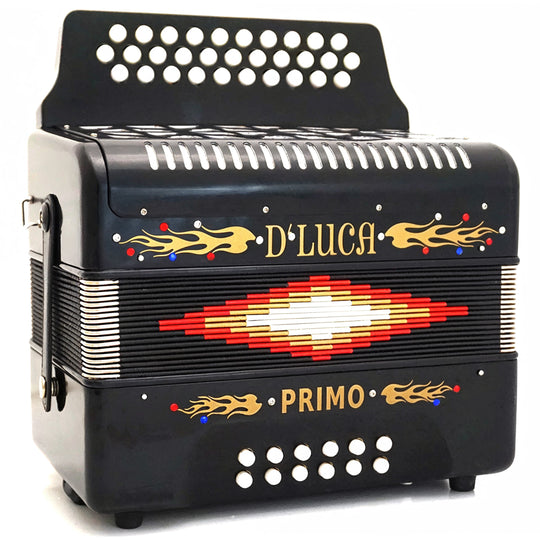 D'Luca Primo Button Accordion 31 Keys 12 Bass on GCF Key with Case and Straps, Black