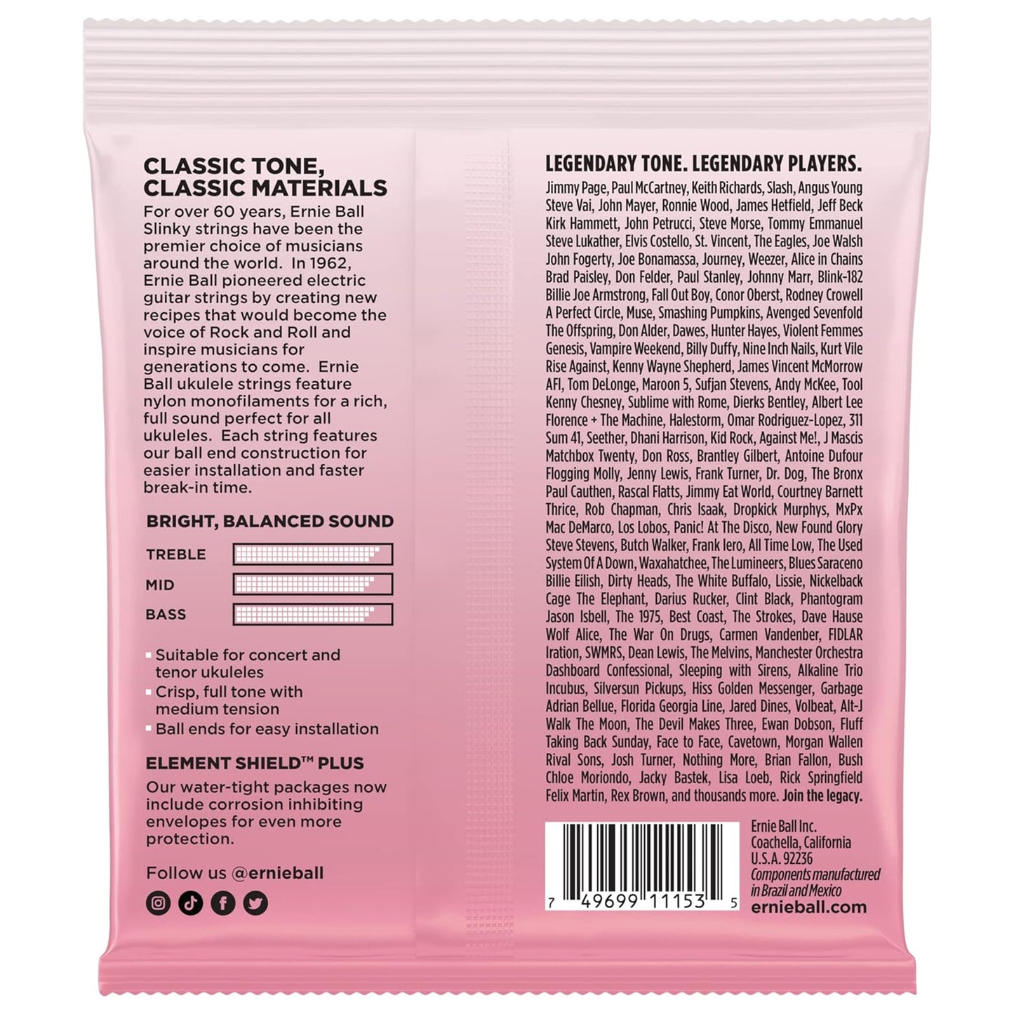 Ernie Ball Concert/Tenor Wound Low G Nylon Ball End Ukulele Strings - Clear