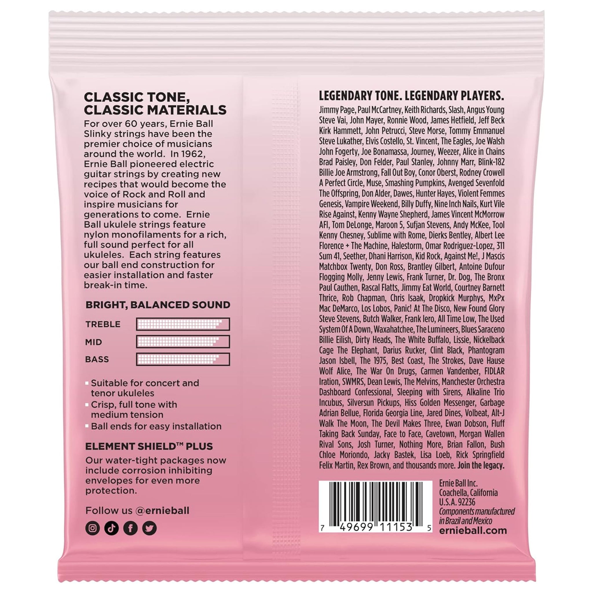 Ernie Ball Concert/Tenor Wound Low G Nylon Ball End Ukulele Strings - Clear