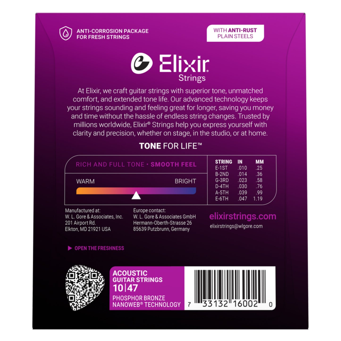 Elixir Phosphor Bronze Acoustic Guitar Strings, NANOWEB, Extra Light (.010-.047)