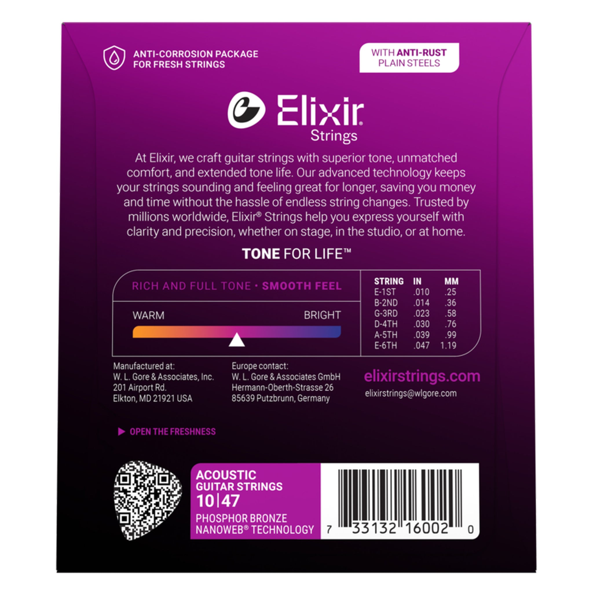 Elixir Phosphor Bronze Acoustic Guitar Strings, NANOWEB, Extra Light (.010-.047)