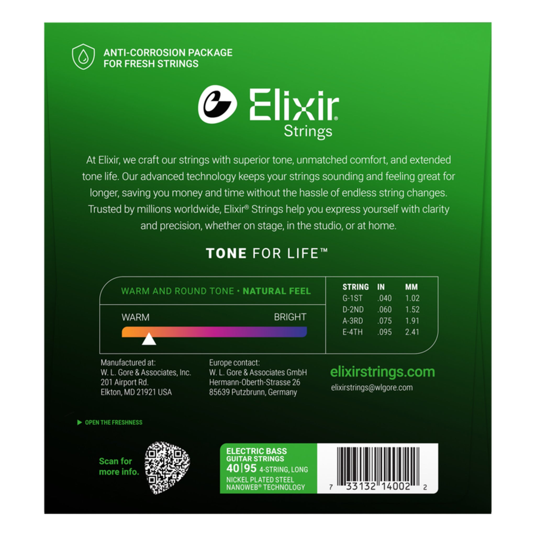 Elixir Nickel Plated Steel Bass Strings NANOWEB Long Scale Super Light (040-095)