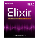 Elixir 80/20 Bronze Acoustic Guitar Strings, NANOWEB, Extra Light (.010-.047)