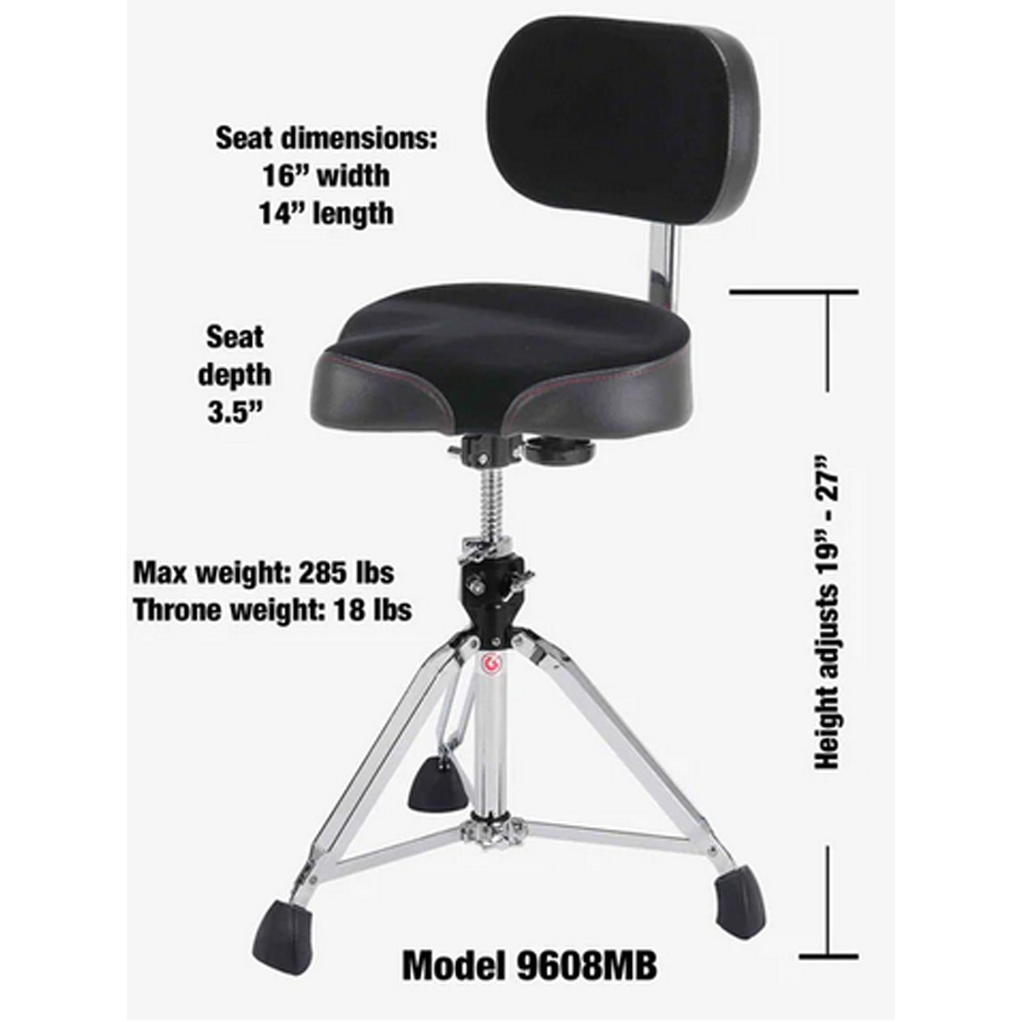 Gibraltar 9000 Series 16" Cordura Saddle Drum Throne with Backrest