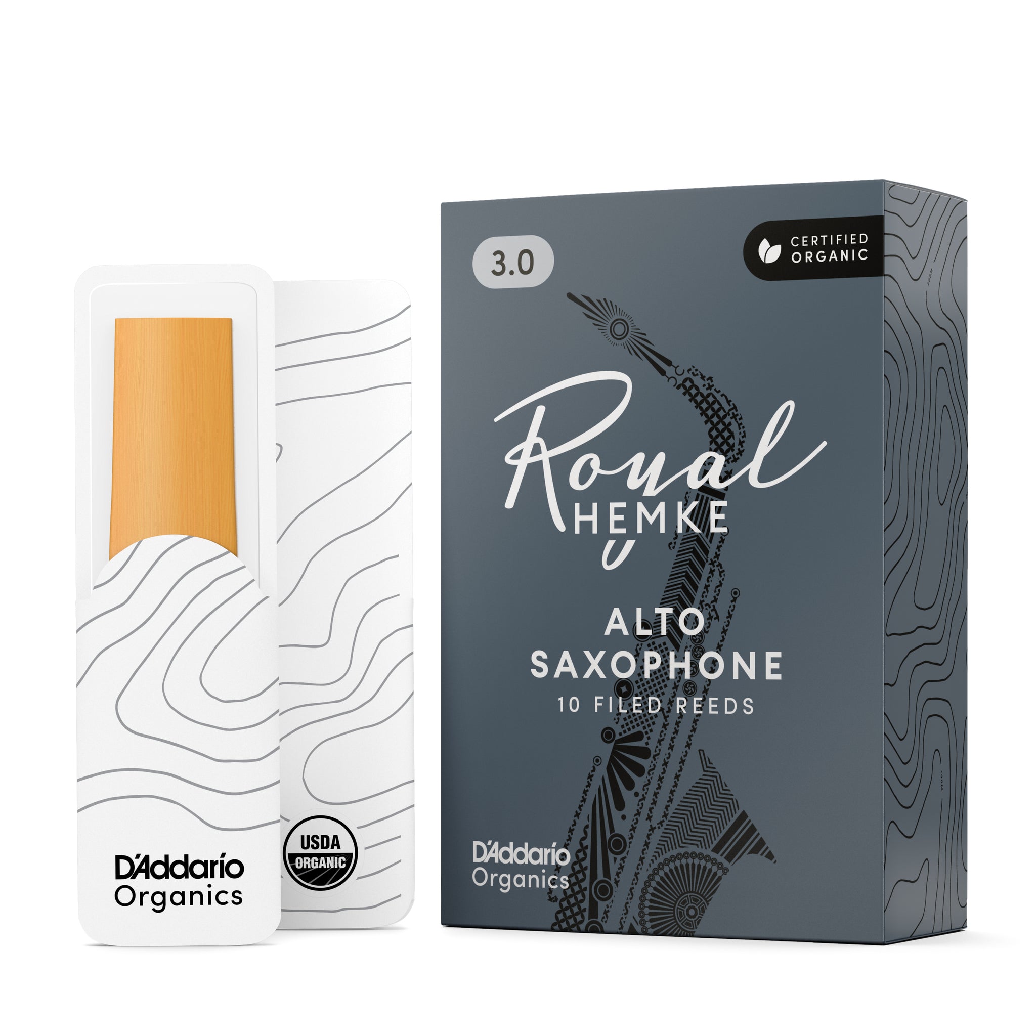 Royal Hemke Organic Alto Saxophone Reeds, Strength 3.0, 10-pack