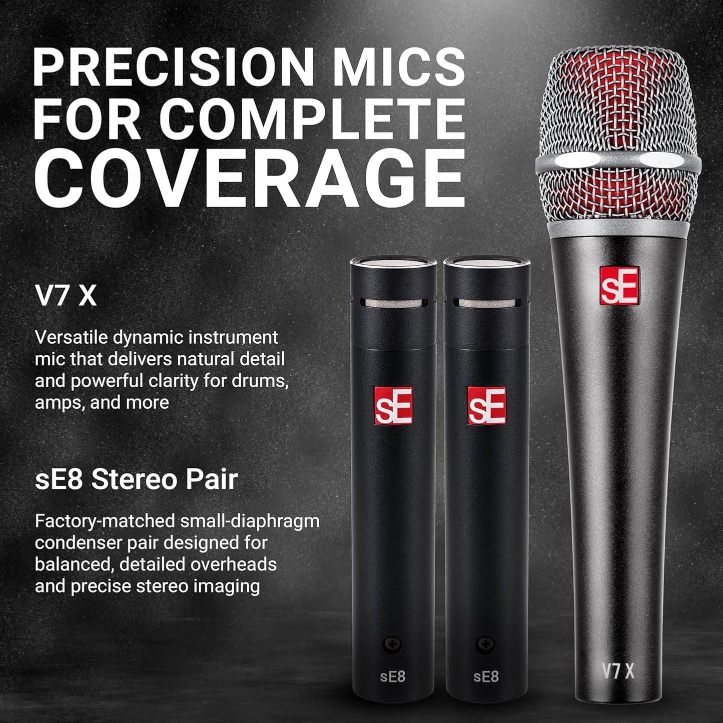 sE Electronics V Pack feat V Kick, 3 V Beat w/clamps, V7 X Pair of sE8 with Case