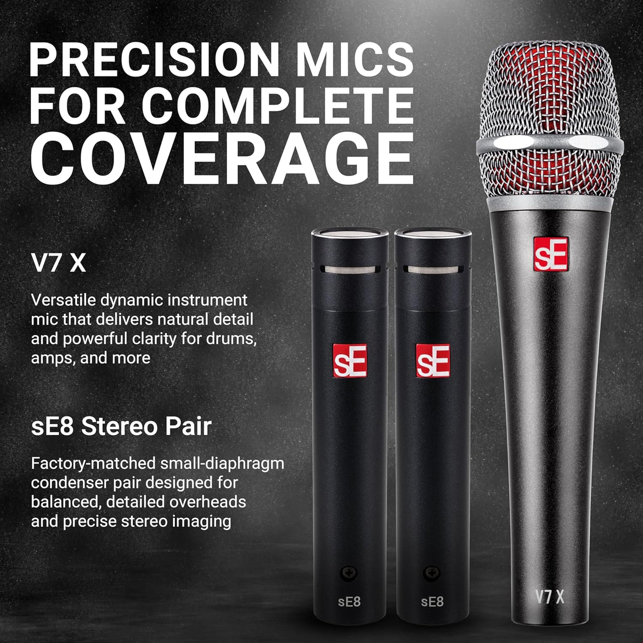 sE Electronics V Pack feat V Kick, 3 V Beat w/clamps, V7 X Pair of sE8 with Case